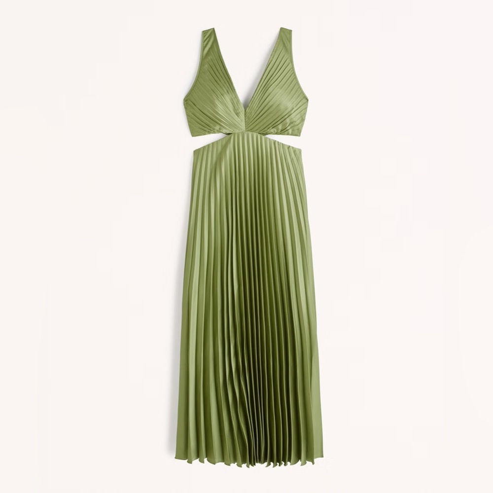 NWT Abercrombie Green Giselle Pleated Cutout Dress